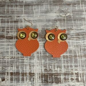 Owl Faux Leather Earrings